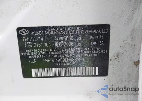 2014 Hyundai Elantra Se из США, поврежденный, VIN 5NPDH4AE9EH488550